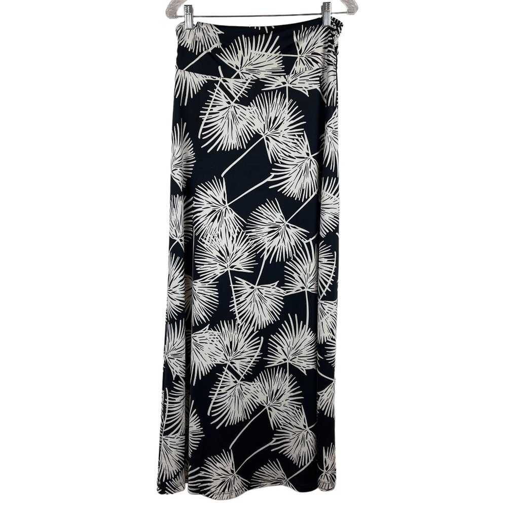 Gili Women's Black Maxi Dress with Tan Bamboo Leaf Print Size L
